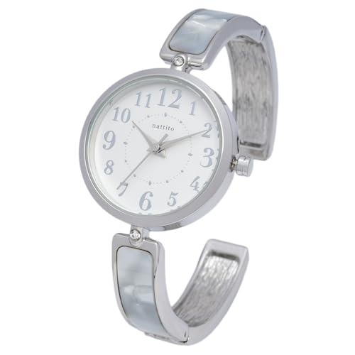 [フィールドワーク] 腕時計 レディース アナログ メタルバンド バングルウォッチ ブレスレット シェル風 アセテート シェルーン シルバー JN039-1